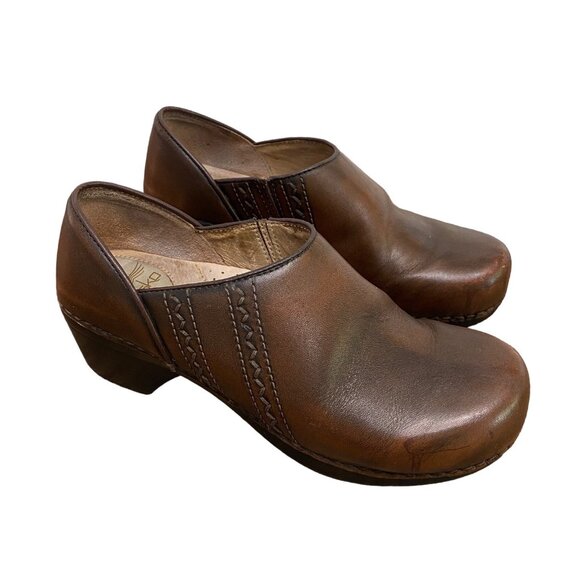 Dansko Shoes - Dansko Clogs Womens 38 Siena Brown Leather Slip On Block Heel Comfort Shoes